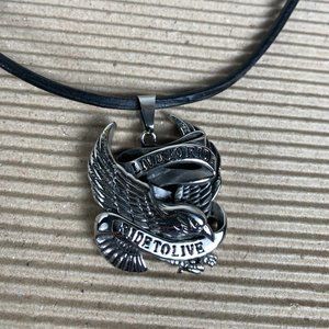 NEW 316L Stainless Steel "Live to Ride" Pendant on a Black Cord Necklace